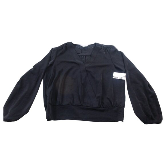 Nine West Blouse Top Womens XL Black Stretch Classic‎ Long Sleeve Surplice Neck - Picture 1 of 7